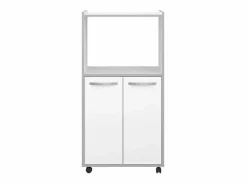 Mueble Camarera|Carrito de cocina compacto 60 cm mate 2 puertas + nicho con estante, espacio para microondas, patas de plástico, Made in France