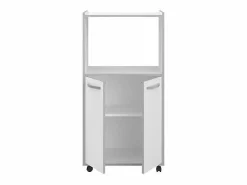Mueble Camarera|Carrito de cocina compacto 60 cm mate 2 puertas + nicho con estante, espacio para microondas, patas de plástico, Made in France
