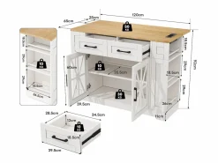 Hauss Spole Mueble Camarera|Carrito de cocina con ruedas con 2 cajones, 2 puertas de cristal y toma de corriente y puerto USB, tapa extensible imitación madera, cuerpo