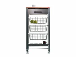 Carrito de cocina con ruedas APRIL – Mueble auxiliar elegante con cestas, cajón y botellero^Don Hierro