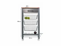 Carrito de cocina con ruedas APRIL – Mueble auxiliar elegante con cestas, cajón y botellero^Don Hierro