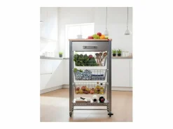 Carrito de cocina con ruedas APRIL – Mueble auxiliar elegante con cestas, cajón y botellero^Don Hierro