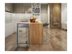 Carrito de cocina con ruedas APRIL – Mueble auxiliar elegante con cestas, cajón y botellero^Don Hierro
