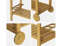 Sweeek Carrito de cocina exterior de madera con ruedas madera Marru00f3n New