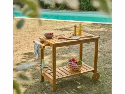 Sweeek Carrito de cocina exterior de madera con ruedas madera Marru00f3n New