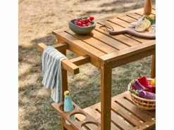 Sweeek Carrito de cocina exterior de madera con ruedas madera Marru00f3n New