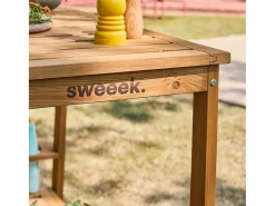 Sweeek Carrito de cocina exterior de madera con ruedas madera Marru00f3n New