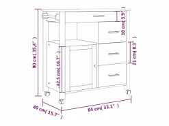 Carrito de cocina MONZA madera maciza de pino 84x40x88,5 cm^vidaxl Sale