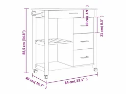 vidaxl Mueble Camarera|Carrito de cocina MONZA madera maciza de pino 84x40x88,5 cm