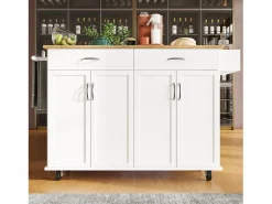 Carrito de cocina móvil - Isla de cocina con 2 cajones y 4 puertas - Especiero y toallero Blanco