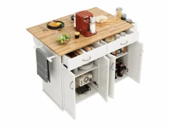 Carrito de cocina móvil - Isla de cocina con 2 cajones y 4 puertas - Especiero y toallero Blanco