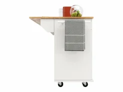 Carrito de cocina móvil - Isla de cocina con 2 cajones y 4 puertas - Especiero y toallero Blanco