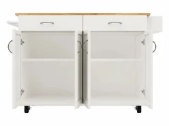 Carrito de cocina móvil - Isla de cocina con 2 cajones y 4 puertas - Especiero y toallero Blanco