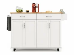 Carrito de cocina móvil - Isla de cocina con 2 cajones y 4 puertas - Especiero y toallero Blanco
