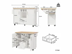 OKWISH Isla Cocina|Carrito de cocina móvil con encimera plegable, espacio de almacenamiento y botellero -