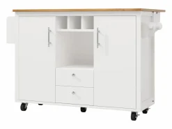 OKWISH Isla Cocina|Carrito de cocina móvil con encimera plegable, espacio de almacenamiento y botellero -