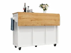 OKWISH Isla Cocina|Carrito de cocina móvil con encimera plegable, espacio de almacenamiento y botellero -
