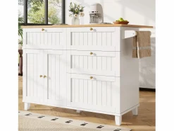 Carrito de cocina móvil con tapa extensible chapada en imitación madera, 3 cajones y 3 puertas incluidas, - 133x70x88cm^Hauss Spole