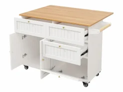 Carrito de cocina móvil con tapa extensible chapada en imitación madera, 3 cajones y 3 puertas incluidas, - 133x70x88cm^Hauss Spole