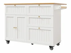 Carrito de cocina móvil con tapa extensible chapada en imitación madera, 3 cajones y 3 puertas incluidas, - 133x70x88cm^Hauss Spole