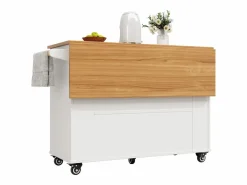Carrito de cocina móvil con tapa extensible chapada en imitación madera, 3 cajones y 3 puertas incluidas, - 133x70x88cm^Hauss Spole