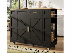 Carrito de cocina móvil con 2 puertas y 2 cajones, isla con veta de madera, - para cocinas y salones^OKWISH Best