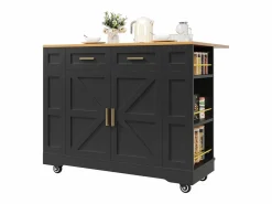 Carrito de cocina móvil con 2 puertas y 2 cajones, isla con veta de madera, - para cocinas y salones^OKWISH Best