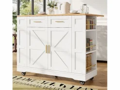 Hauss Spole Carrito de cocina móvil con tablero extensible chapado en imitación madera, 2 cajones, 2 puertas y estantes incluidos, - 120x65x90cm Blanco Sale