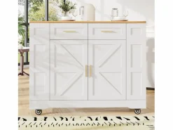 Hauss Spole Carrito de cocina móvil con tablero extensible chapado en imitación madera, 2 cajones, 2 puertas y estantes incluidos, - 120x65x90cm Blanco Sale