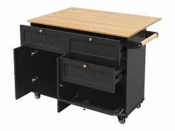 Hauss Spole Carrito de cocina móvil con tablero extensible chapado en imitación madera, 3 cajones y 3 puertas incluidas, - 133x70x88cm Negro New