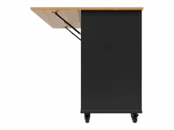 Hauss Spole Carrito de cocina móvil con tablero extensible chapado en imitación madera, 3 cajones y 3 puertas incluidas, - 133x70x88cm Negro New