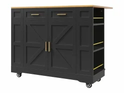 Hauss Spole Mueble Camarera|Carrito de cocina móvil con tablero extensible chapado en imitación madera, 2 cajones, 2 puertas y estantes incluidos, - 120x65x90cm