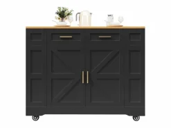 Hauss Spole Mueble Camarera|Carrito de cocina móvil con tablero extensible chapado en imitación madera, 2 cajones, 2 puertas y estantes incluidos, - 120x65x90cm