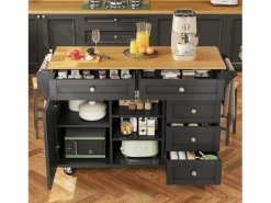 Carrito de cocina móvil de madera con 1 puerta y 5 cajones, aparador con almacenaje 134x46x92 cm -^ Outlet