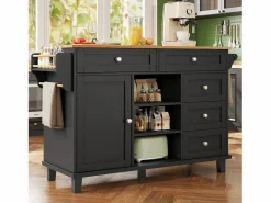 Carrito de cocina móvil de madera con 1 puerta y 5 cajones, aparador con almacenaje 134x46x92 cm -^ Outlet
