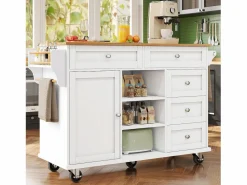 Mueble Camarera|Carrito de cocina móvil de madera con 1 puerta y 5 cajones, aparador con almacenaje 134x46x92 cm -
