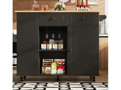 Carrito de cocina móvil con toallero - Isla de cocina con 2 cajones y 1 puerta - 5 compartimentos abiertos^ Outlet