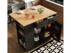 Carrito de cocina móvil con toallero - Isla de cocina con 2 cajones y 1 puerta - 5 compartimentos abiertos^ Outlet