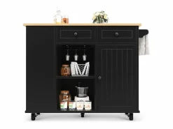 Carrito de cocina móvil con toallero - Isla de cocina con 2 cajones y 1 puerta - 5 compartimentos abiertos^ Outlet