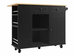 Carrito de cocina móvil con toallero - Isla de cocina con 2 cajones y 1 puerta - 5 compartimentos abiertos^ Outlet