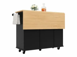Carrito de cocina móvil con toallero - Isla de cocina con 2 cajones y 1 puerta - 5 compartimentos abiertos^ Outlet