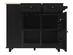 Carrito de cocina móvil con toallero - Isla de cocina con 2 cajones y 1 puerta - 5 compartimentos abiertos^ Outlet
