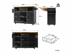 OKWISH Carrito de cocina con encimera de madera, toallero y estantes ajustables Negro Outlet