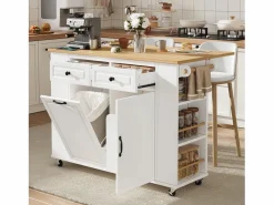 Mueble Bar|Carrito de cocina 100x40x91,5 con mesa de comedor extensible, papeleras y toallero en color para cocina y comedor
