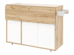 Carrito de cocina 120x46x85cm con ruedas giratorias 360°, cajones, puertas de armario y compartimentos abiertos en color para cocina y salón^ Outlet