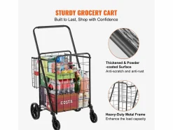 Carrito de Lavandería con Ruedas SucceBuy, Capacidad de 50 Kg, 4 Ruedas, Carrito de Supermercado de Más de 85 L con 2 Cestas^ Online