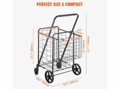 Carrito de Lavandería con Ruedas SucceBuy, Capacidad de 50 Kg, 4 Ruedas, Carrito de Supermercado de Más de 85 L con 2 Cestas^ Online