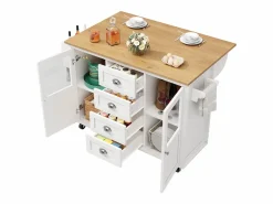 Carrito de servicio - Carrito de servicio con 4 cajones y 2 puertas - Bandeja retráctil y especiero - para comedores y cocinas Blanco Outlet