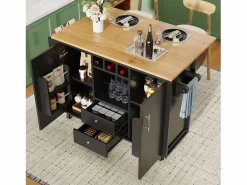 Isla Cocina|Carrito de servicio - Carrito de servicio con 2 cajones y 2 puertas - Especiero y botellero - para comedor