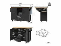 Isla Cocina|Carrito de servicio - Carrito de servicio con 2 cajones y 2 puertas - Especiero y botellero - para comedor